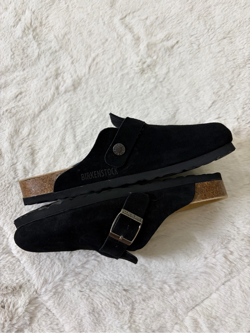 Birkenstock Boston Soft Footbed Black Suede Leather Clogs Mules Narrow EU 36